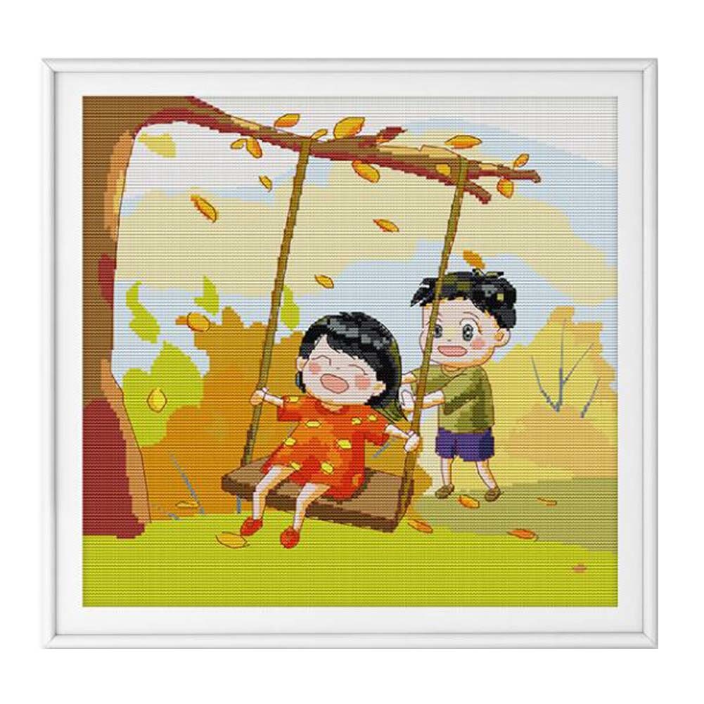 11CT Autumn Landscape Counted Cross Stitch Kit Warm and Sweet DIY Embroidery for Kids Room Decor, 19x18 inch