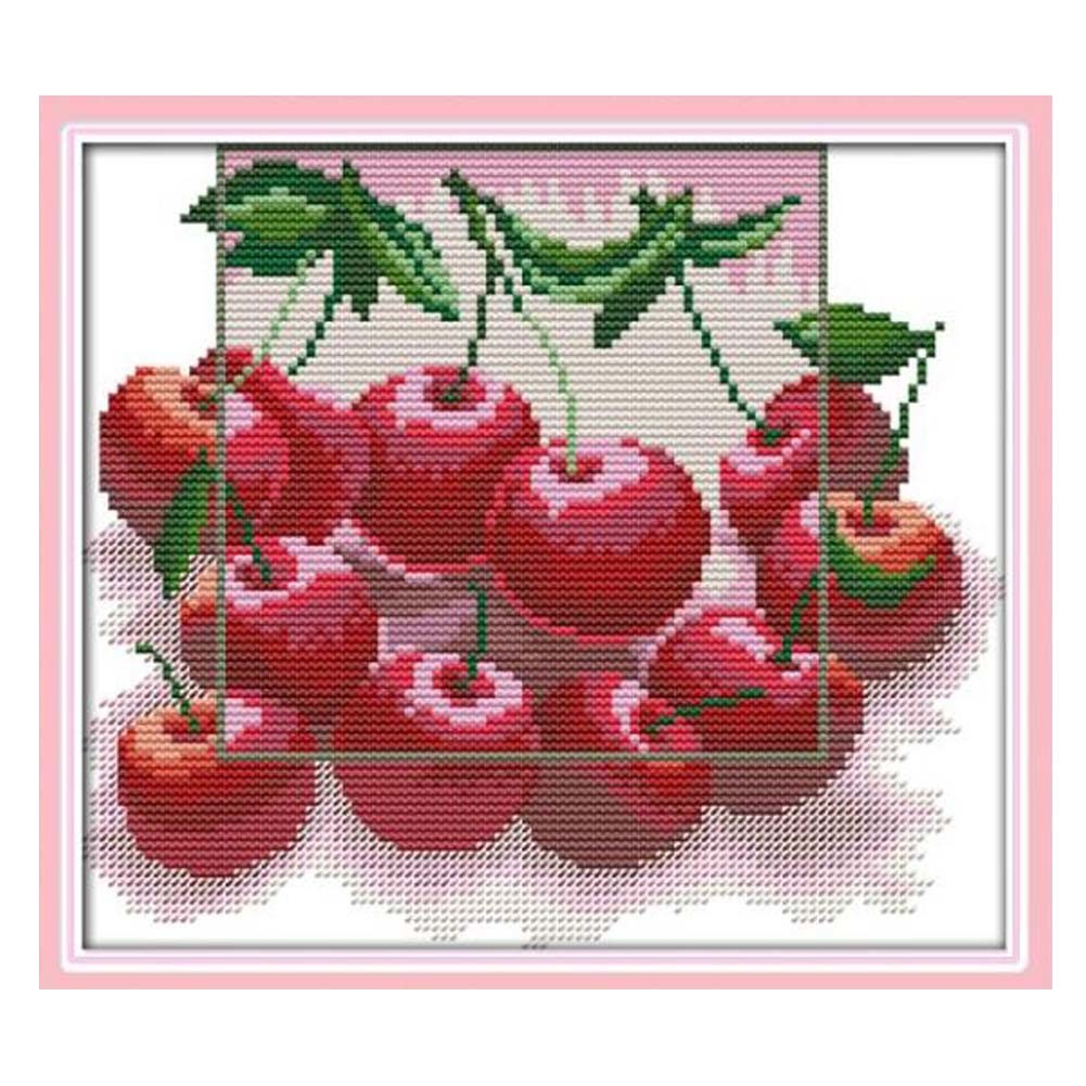 11CT Stamped Cross Stitch Kits Fruit Cherry Dinning Room Decor DIY Embroidery Kits, 13x10inch