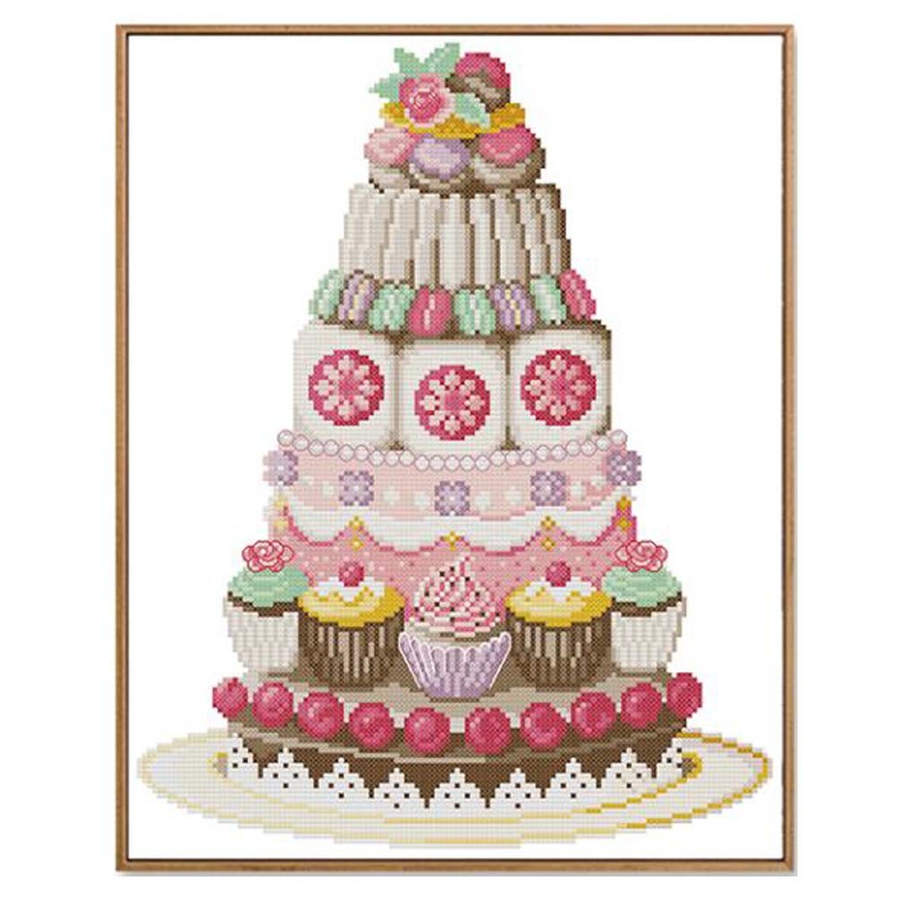 11CT Stamped Cross Stitch Kits DIY Embroidery Kits Needlework Birthday Cake Macarons Cupcakes Birthday Gift Decor, 15x18inch