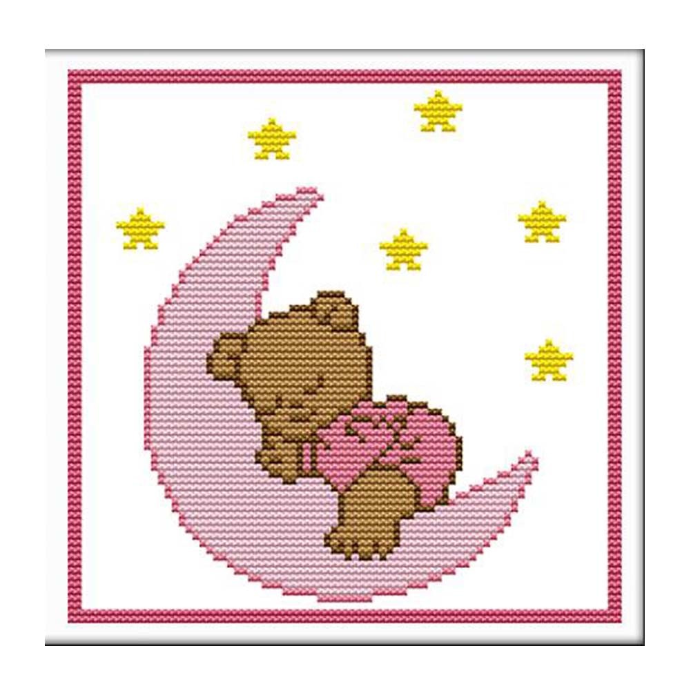 11CT Counted Cross Stitch Kit for Beginners Cute Bear DIY Embroidery for Kids Room Decor, 9x9 inch