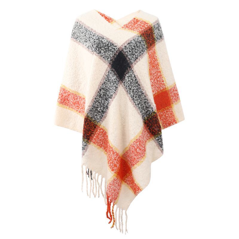 Striped Cashmere Contrast Color Cape Knitted Tassel Scarf