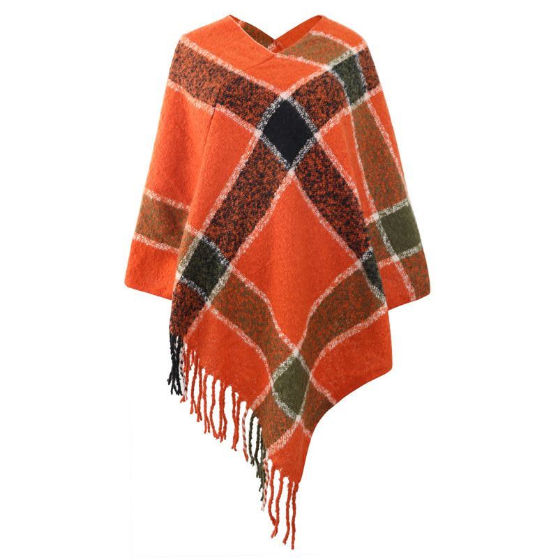 Striped Cashmere Contrast Color Cape Knitted Tassel Scarf