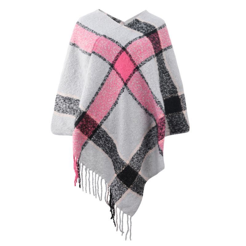 Striped Cashmere Contrast Color Cape Knitted Tassel Scarf