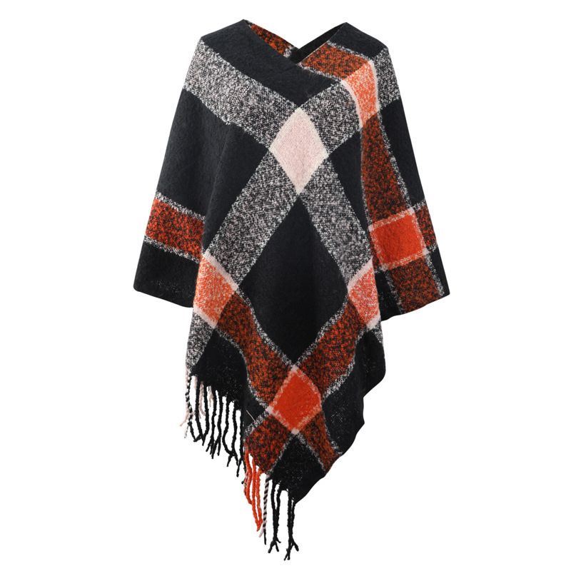 Striped Cashmere Contrast Color Cape Knitted Tassel Scarf