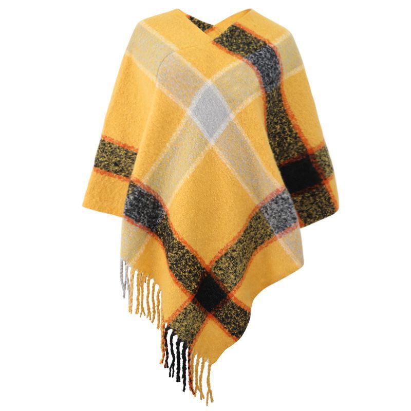 Striped Cashmere Contrast Color Cape Knitted Tassel Scarf