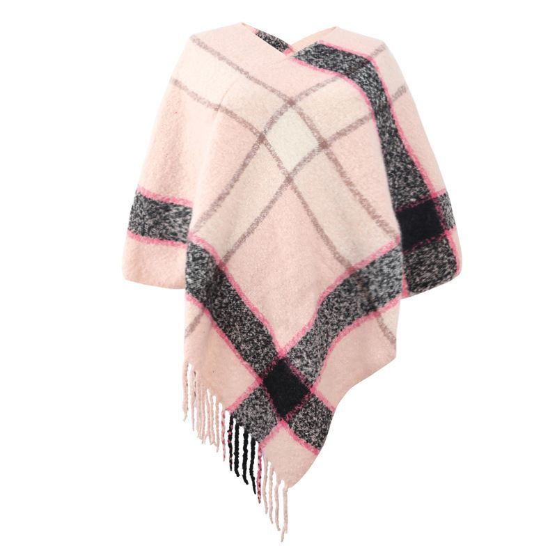 Striped Cashmere Contrast Color Cape Knitted Tassel Scarf