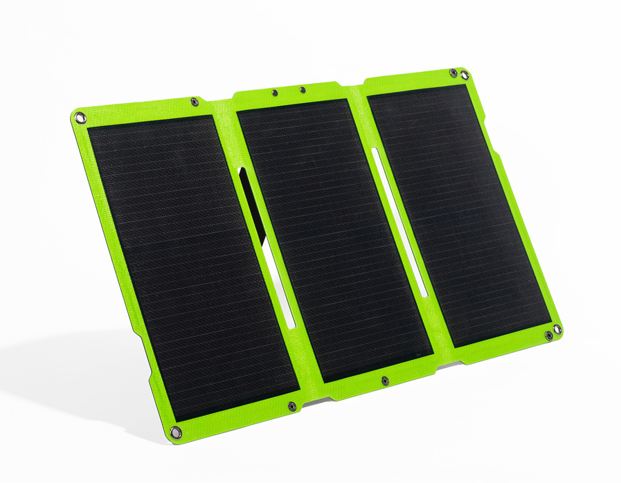 Outdoor mobile solar power panel 30W (3 fold / portable / belt bracket), IP67, battery conversion efficiency 24%,5V/3A,9V/1.5A, USB + 1Type-C PD18W, w