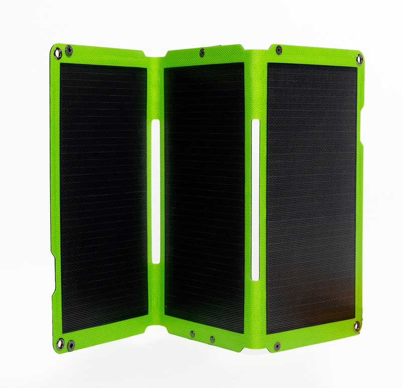 Outdoor mobile solar power panel 30W (3 fold / portable / belt bracket), IP67, battery conversion efficiency 24%,5V/3A,9V/1.5A, USB + 1Type-C PD18W, w