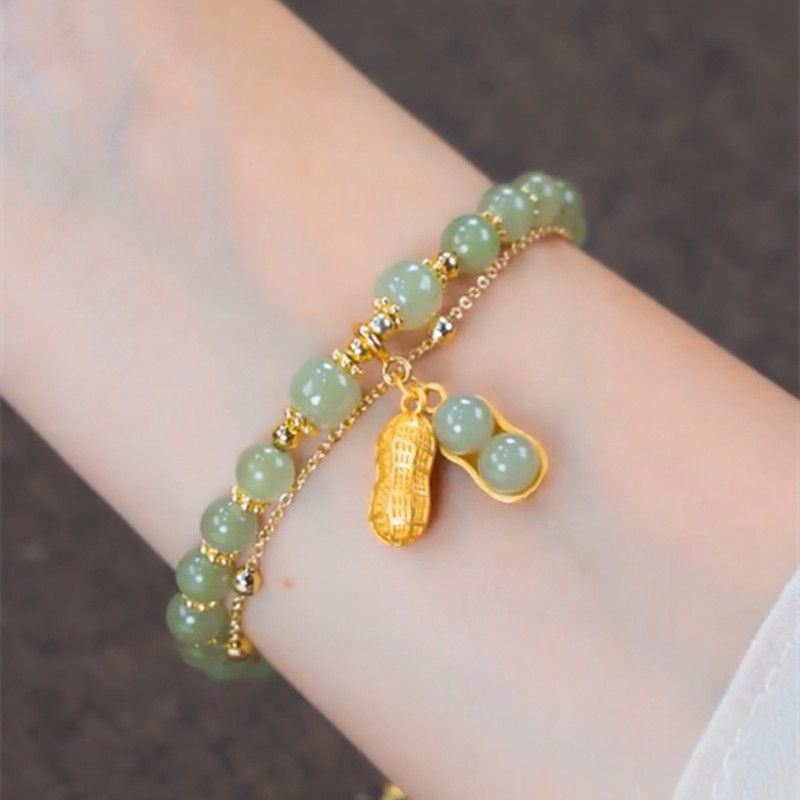 Double Layered Beaded Chain Bracelet Peanut Shape Pendant Good Meaning Hand Jewelry For Women Christmas Gift