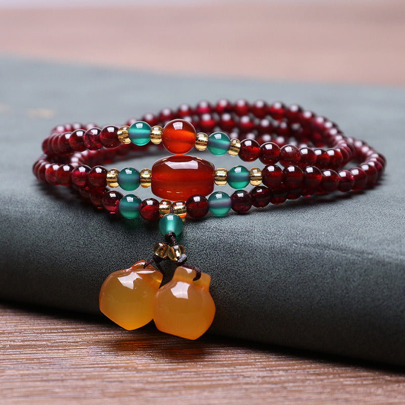 Vintage Natural Garnet Bracelet For Female Delicate Gourd Pendant Bracelet