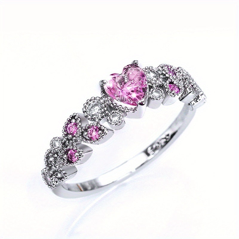 Exquisite Blue Zircon Ring Silver Plated Cute Heart Surrounded With Leaves Women's Promise Ring Fine Jewelry For Evening Party Cocktail Party