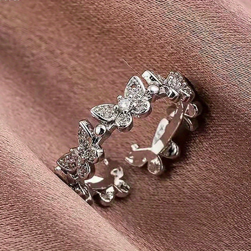 New Fashion Butterfly Rings Shiny Cubic Zirconia Leaves Geometric Adjustable Finger Ring Girls Minimalist Dainty Jewelry Gifts