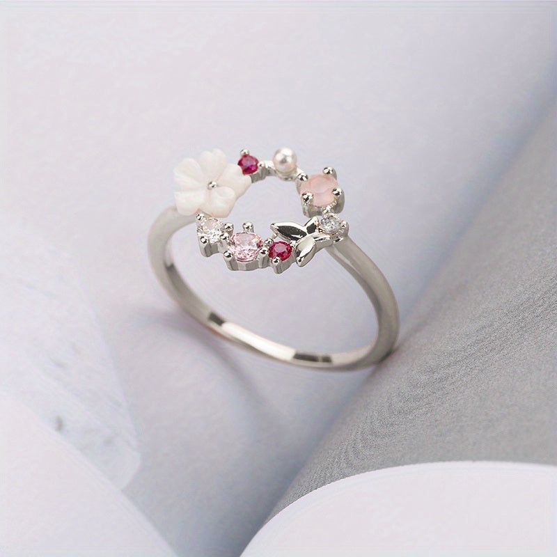 Exquisite Flower Ring Cute Butterfly Design Wedding Party Ring Engagement Anniversary Gift