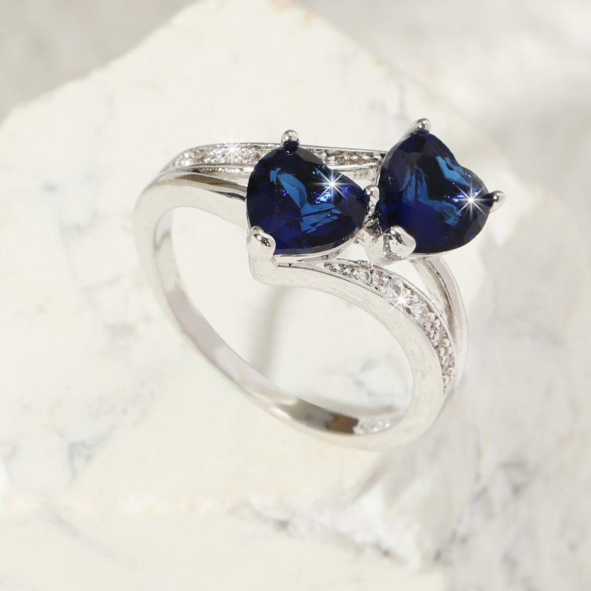 1pc LOVE Heart Shaped Artificial Sapphire Glass Wedding Ring