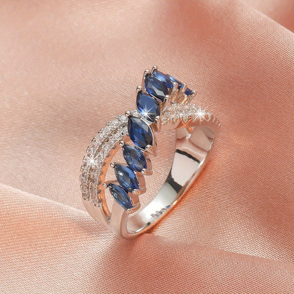 Hollow Ring Inlaid Shiny Synthetic Gems Statement Copper Finger Ring Jewelry Decor