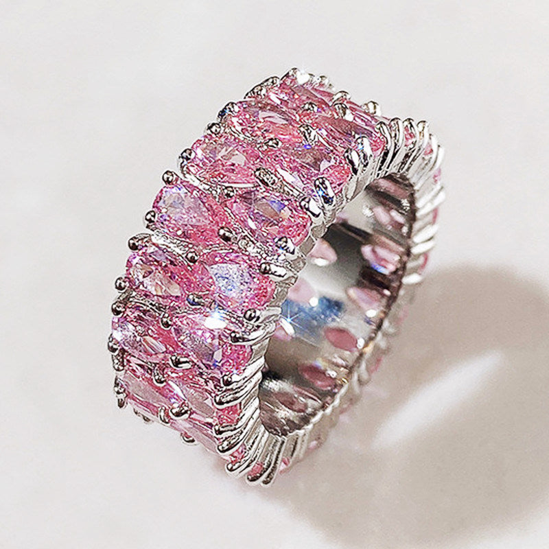 Huitan Fashion Eternity Promise Rings Women Colorful Cubic Zircon Stylish Female Accessories for Party Daily Wear Luxury Jewelry
