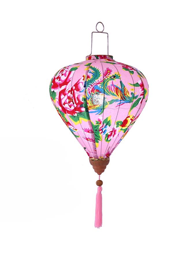 14'' Chinese Style Cloth Lantern Diamond Shape Hanging Lantern for Home Garden Party Wedding Lampshade, Pink Floral