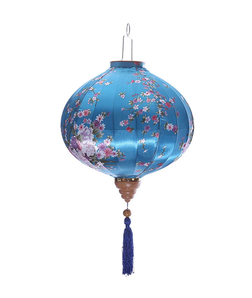 Creative Painted Home Decor Hanging Lantern 14" Decorative Cloth Lantern Lampshade, Sky blue