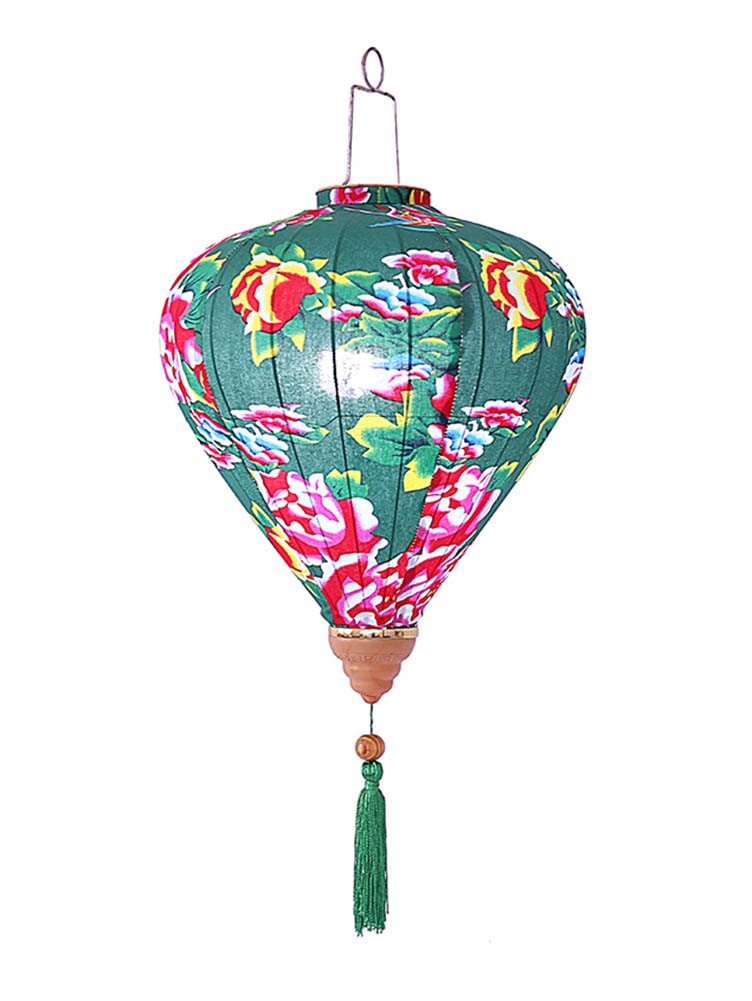 14'' Chinese Style Cloth Lantern Diamond Shape Hanging Lantern for Home Garden Party Decorative Lampshade, Green Floral