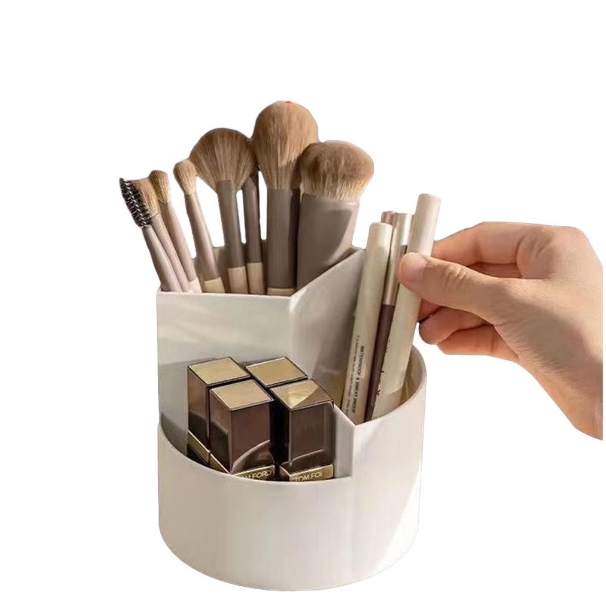 Makeup Brush Holder 3 Compartments, Cosmetic Supplies Organizer