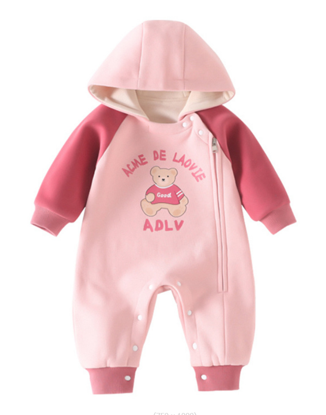 baby long sleeve onesie.  New newborn, bear red powder, spring / winter, men and female, 66-100cm height, 03-24 months age, class A, baby hoodie