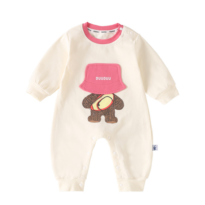 baby long sleeve onesie.  Newborn ha garment, apricot + pink, jumper + button, spring / autumn, gender, 66-100cm height, 03-24 months age, A