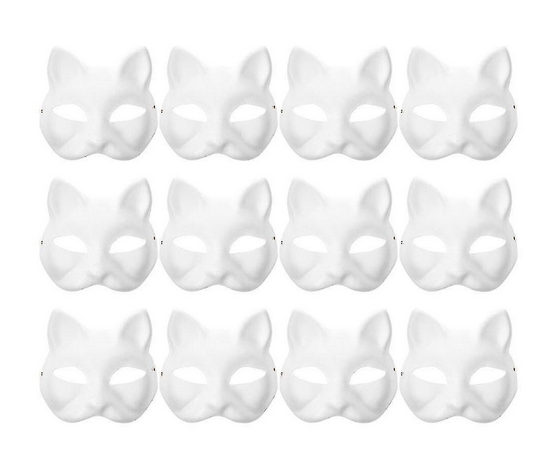 12pcs Blank Mask Cat Masks Costume Cosplay Mask Kindergarten Diy Unpainted Cat Mask