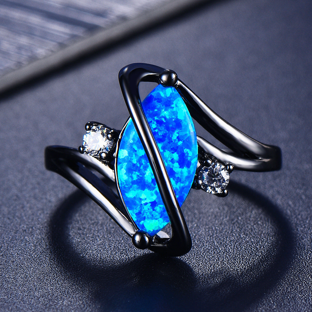 Unique Horse Eye Blue/White Fire Opal Stone Rings For Women Silver Color Luxury Zircon Wedding Jewelry Promise Engagement Ring