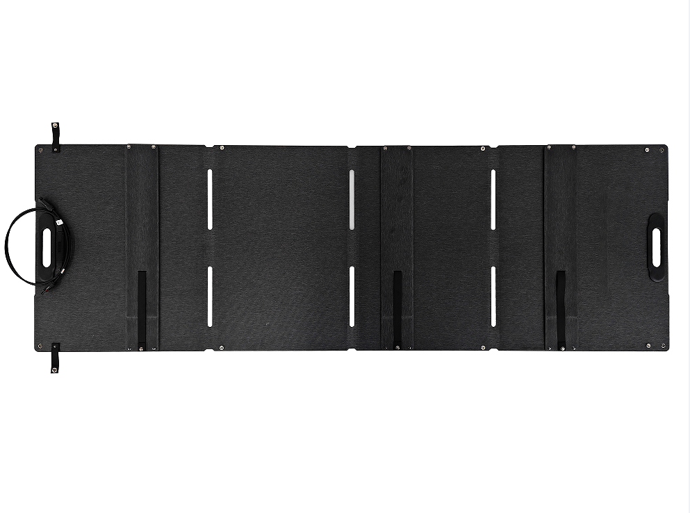 Outdoor mobile solar power generation panel 200W (4 fold integrated laminated belt bracket), IP67, battery conversion efficiency 24%,5V/3A,9V/1.5A, MC