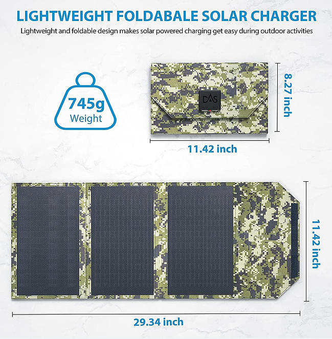 Outdoor mobile solar power generation panel 30W (3 fold integrated laminated belt bracket), battery conversion efficiency 24%,5V/3A,9V/1.5A DO 3.0, US