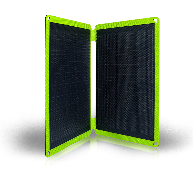 Outdoor mobile solar power generation panel 20W (two-fold integrated laminated belt bracket), battery conversion efficiency 24%,5V/3A,9V/1.5A, USB + T