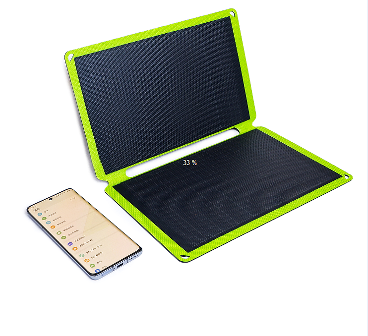 Outdoor mobile solar power generation panel 20W (two-fold integrated laminated belt bracket), battery conversion efficiency 24%,5V/3A,9V/1.5A, USB + T