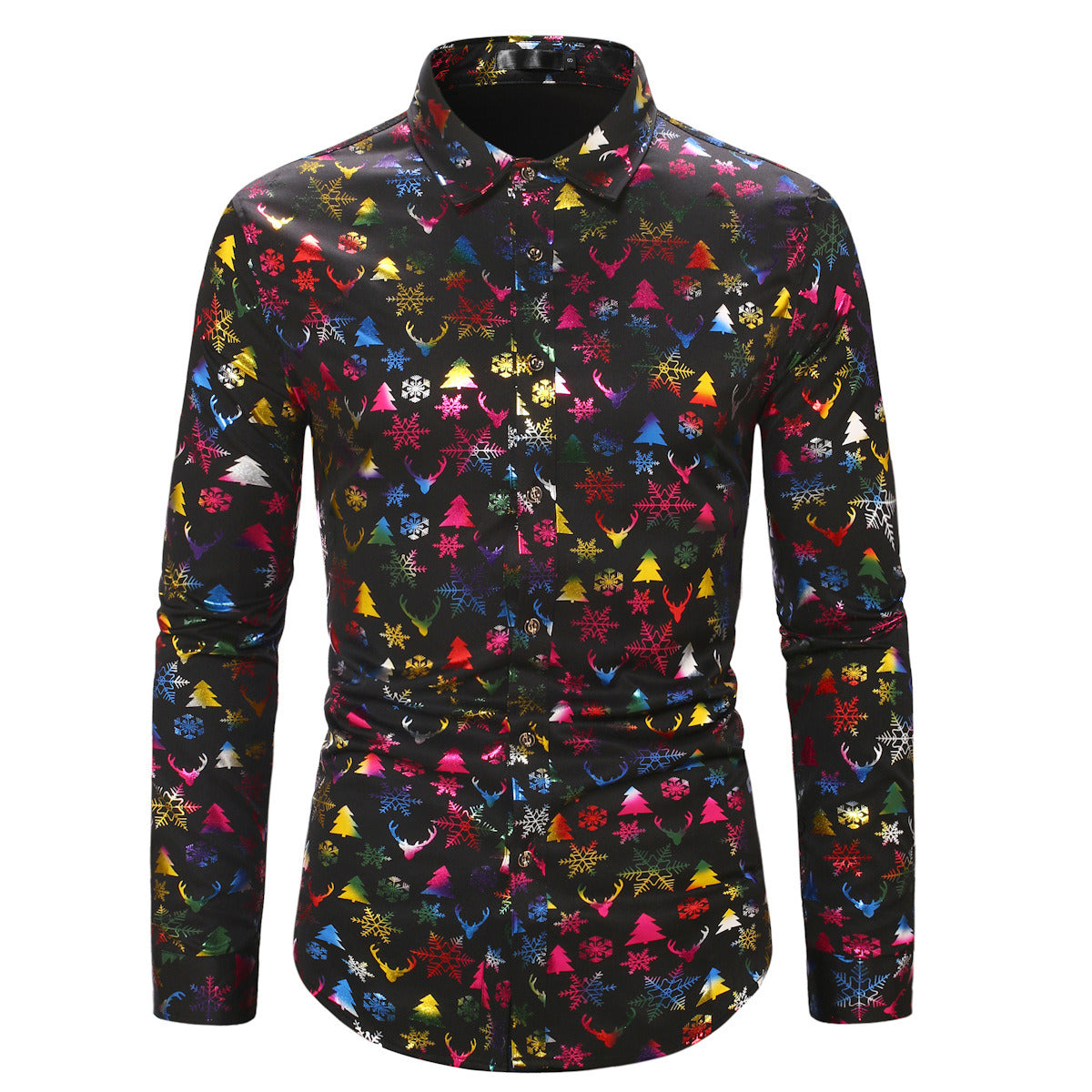 Christmas Shirts for Men Gold Dress Shirt Party Long Sleeve Button Down Shirts Snow Print Hawaiian Tops