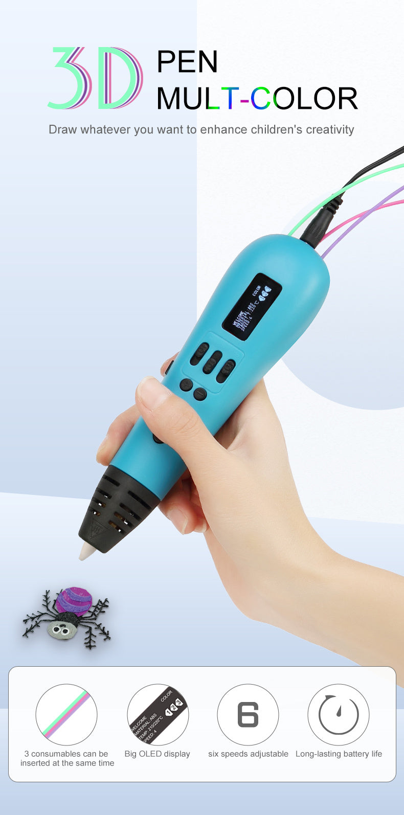 Luxury High Quality 3D Printing Pen 1.75mm Filament DIY Creative 3D Colorful Drawing Pen for Kids Best Christmas Gift