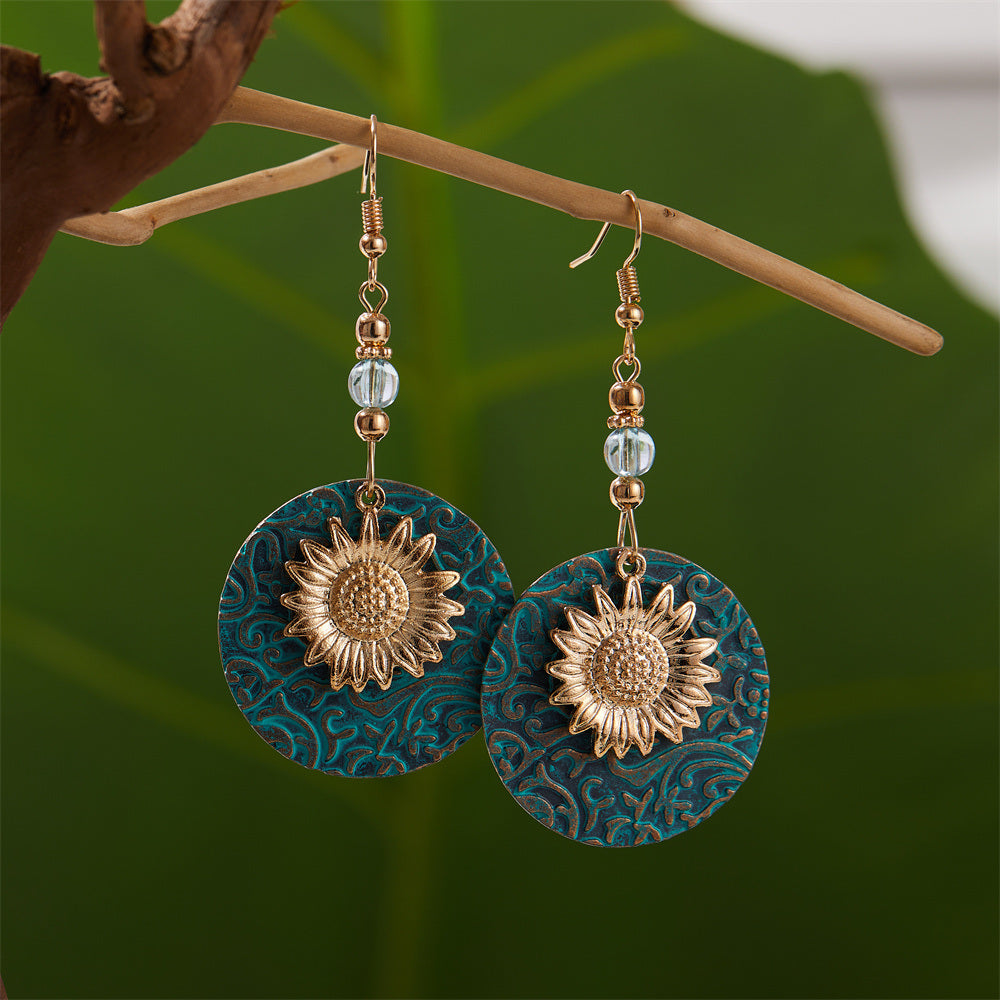 Boho Sunflower Earrings Creative Fashion Vintage Engagement Wedding Drop Earrings Female Jewelry Gifts