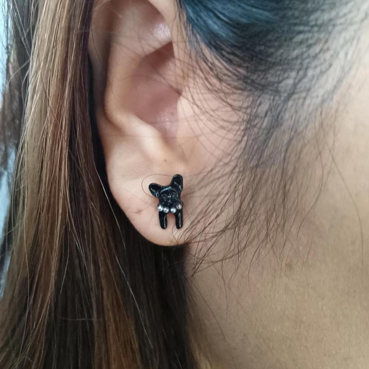 Cute Black Cat Front And Back Stud Earrings For Women Girls Creative Gift 1Pair