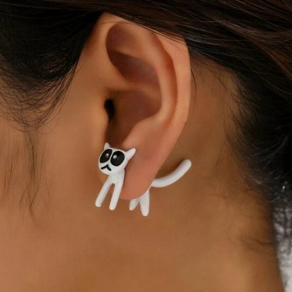 Cute Black Cat Front And Back Stud Earrings For Women Girls Creative Gift 1Pair