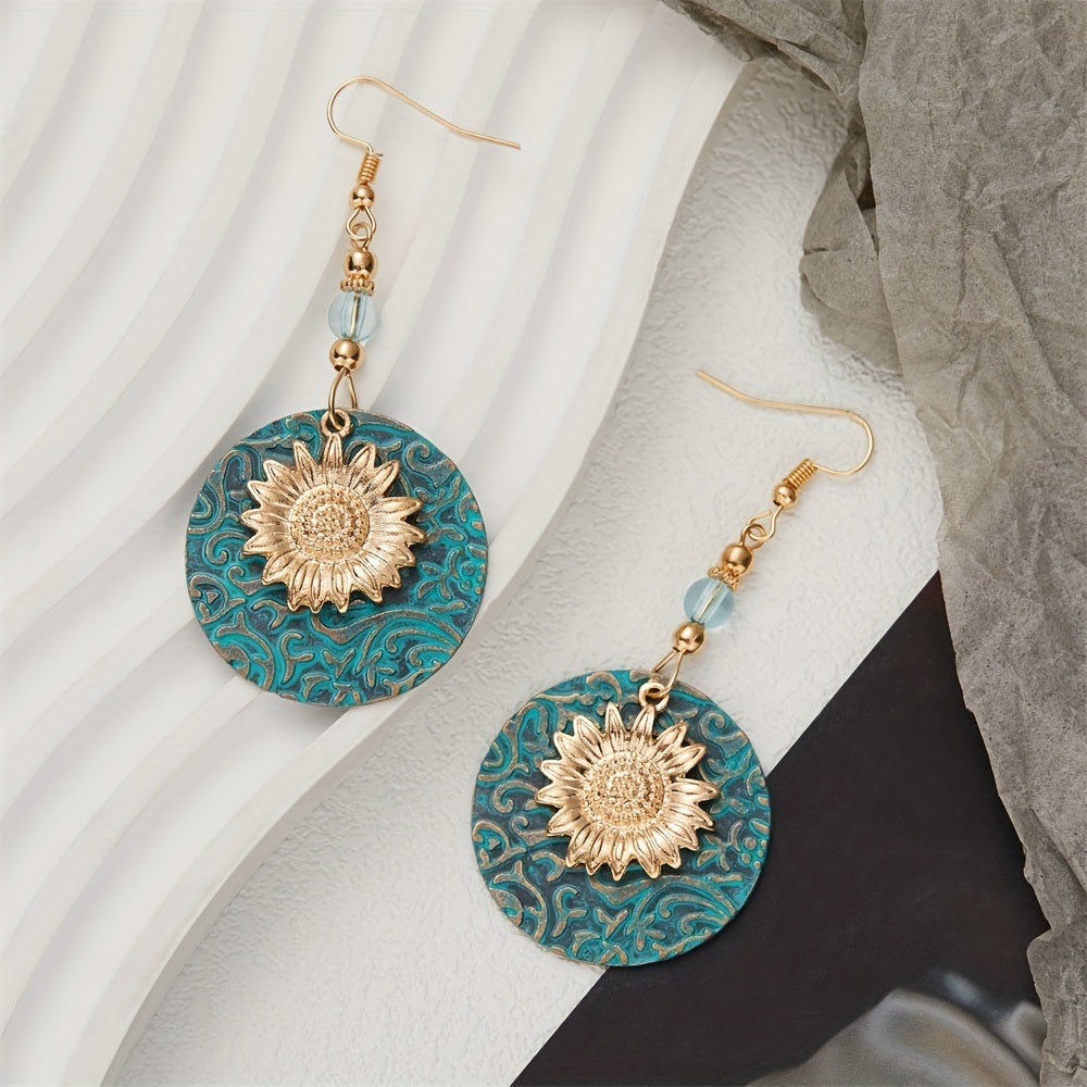 Boho Sunflower Earrings Creative Fashion Vintage Engagement Wedding Drop Earrings Female Jewelry Gifts