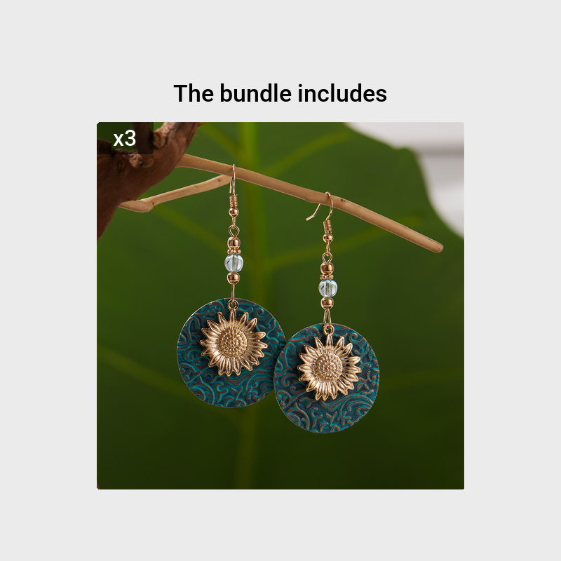 Boho Sunflower Earrings Creative Fashion Vintage Engagement Wedding Drop Earrings Female Jewelry Gifts