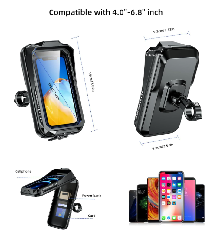 Bicycle phone stand, motorcycle phone stand, bag with visor and touch screen, bracket 360 degree rotation universal phone holder suitable for 4.0-6.7 