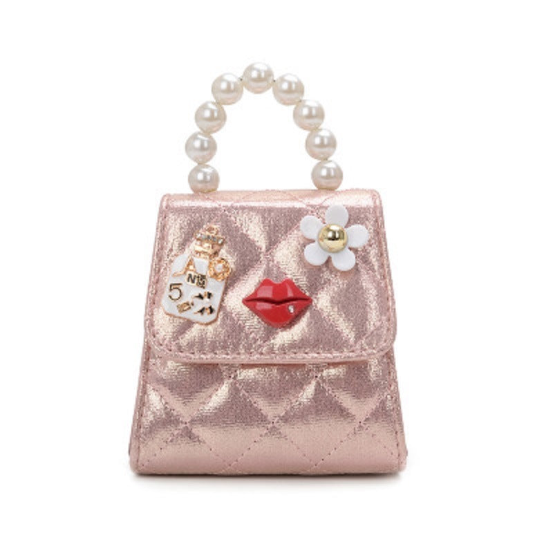 Mini Bag Fashion Kids Pearl Top Handle Quilted Crossbody Hand Tote Shoulder Messenger Bag