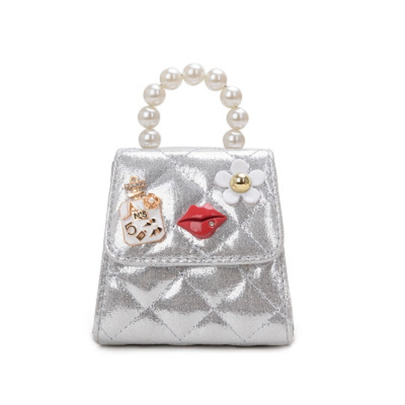 Mini Bag Fashion Kids Pearl Top Handle Quilted Crossbody Hand Tote Shoulder Messenger Bag