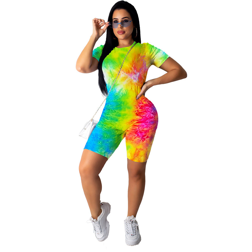 Casual Tie Dye Cotton T-shirt Short Set