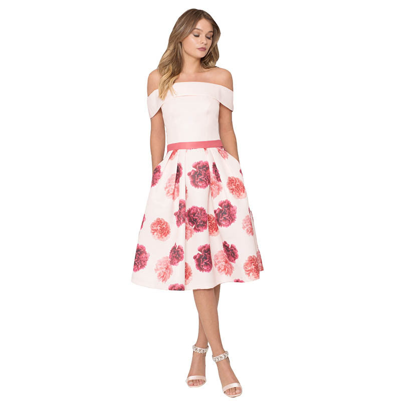 L36702 Casual Printed Off Shoulder Midi Dress