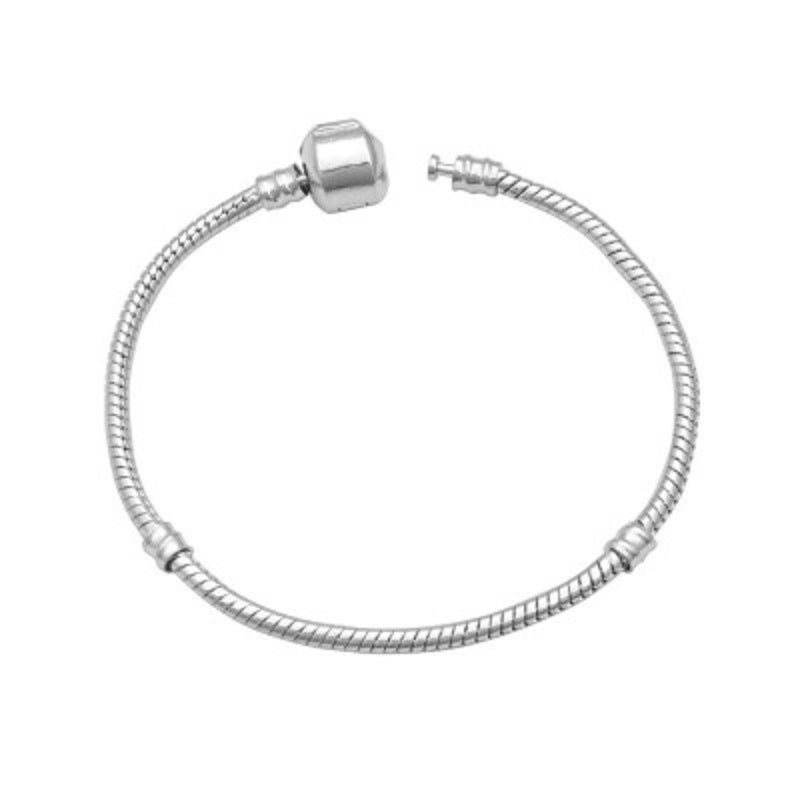 Silver Plating Snake Bracelet Chain European Bead Charm Wristlet Bracelet Chain with Snap Barrel Clasp