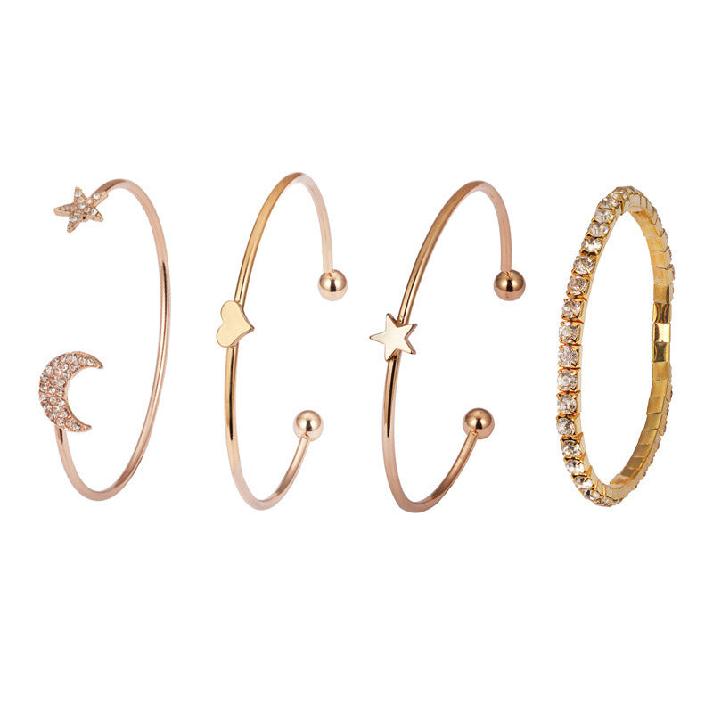 Multi-Layer 4 Pieces Bracelet Set Star Moon Charm Bracelet Bangle Jewelry Gift for Women Teens