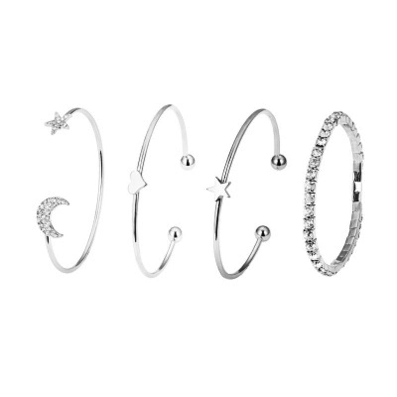 Multi-Layer 4 Pieces Bracelet Set Star Moon Charm Bracelet Bangle Jewelry Gift for Women Teens