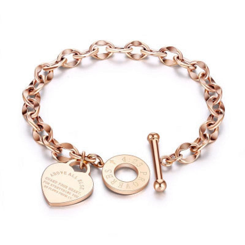 Bracelet Bible Verse Prayer Proverbs 4:23 Love Stainless Steel Link Chain with Heart Charms Bracelet for Women