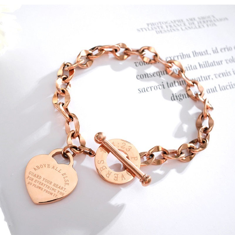 Bracelet Bible Verse Prayer Proverbs 4:23 Love Stainless Steel Link Chain with Heart Charms Bracelet for Women