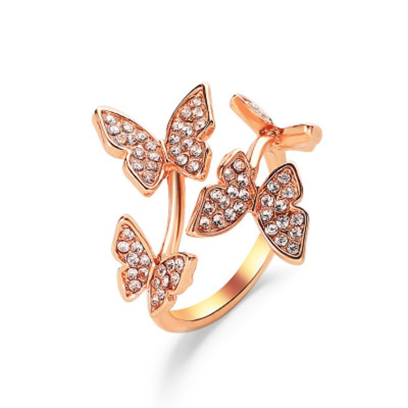 Adjustable Butterfly Bypass Ring Cubic Zirconia Promise Ring CZ Ring Fashion Ring for Women